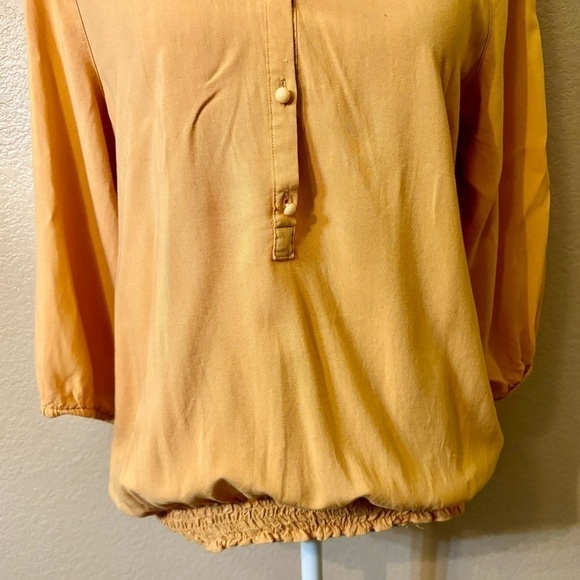 Antilia Femme Blouse Large Light Orange Peasant Smocked Hem 3/4 Slvs Rayon Boho - Picture 3 of 12